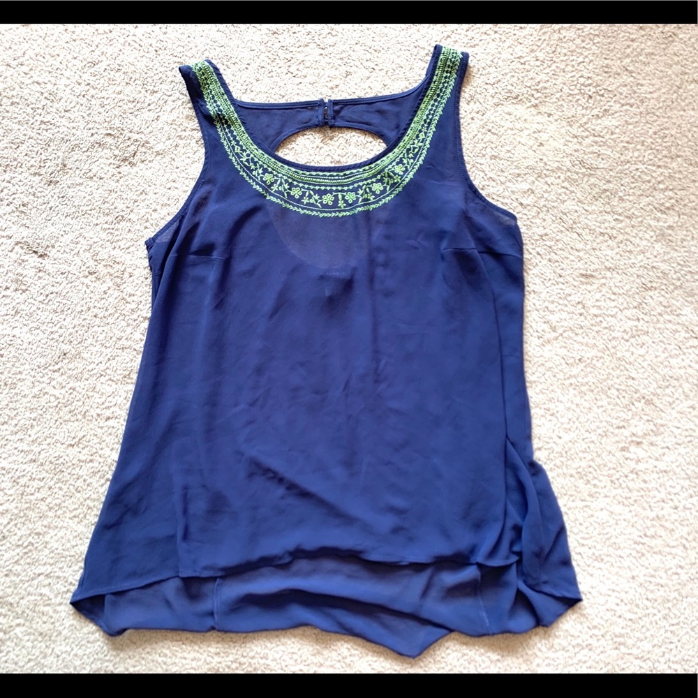 Embroidered Blue Sleeveless Top